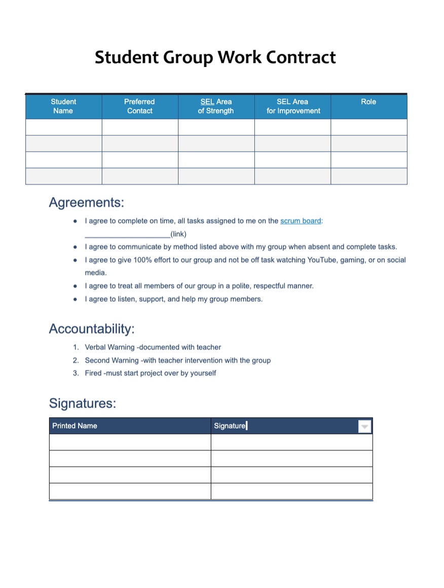 Student Group Work Contract Template