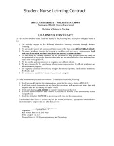 Student Nurse Learning Contract Template Student Nurse Learning Contract Template
