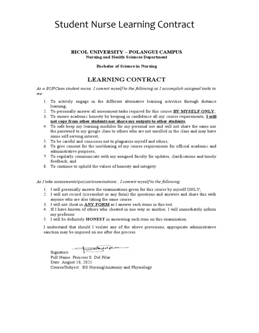 Student Nurse Learning Contract Template
