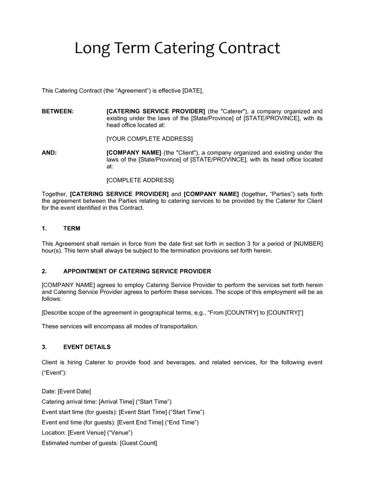 Long Term Catering Contract Template