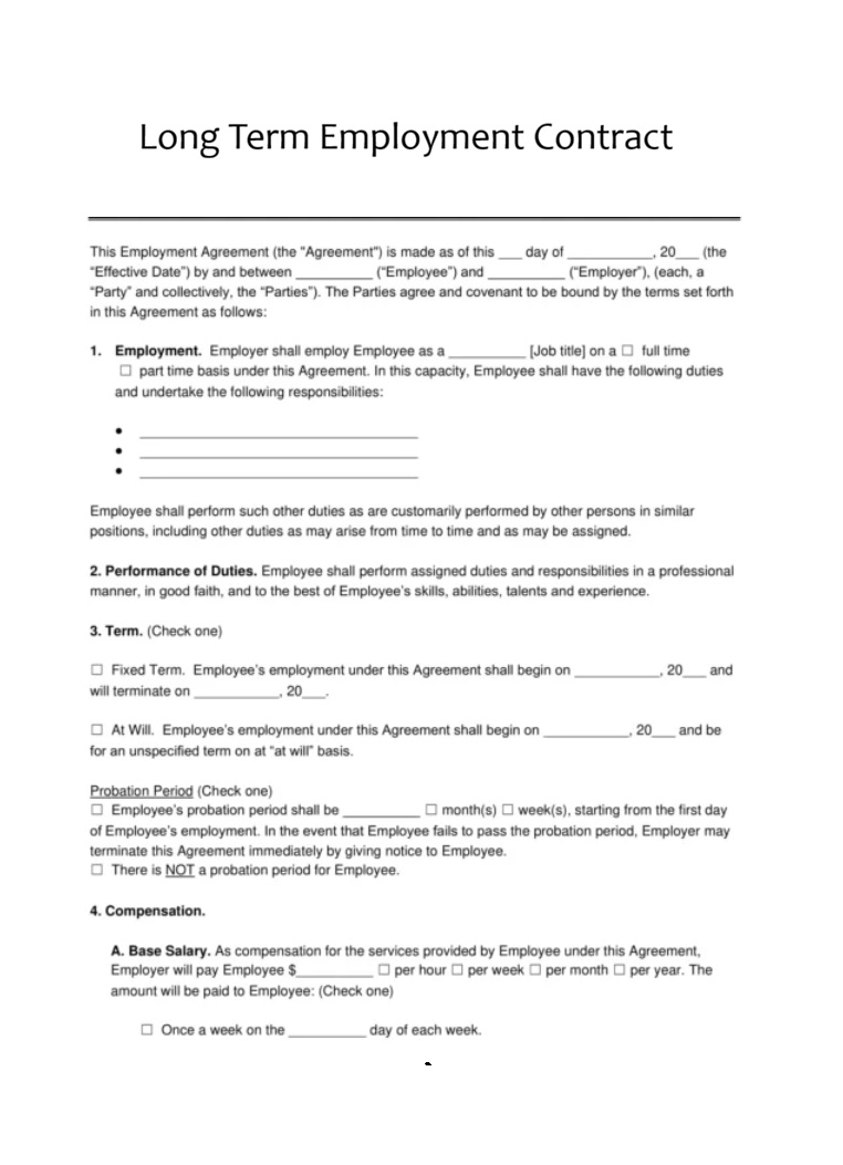 Long Term Employment Contract Template