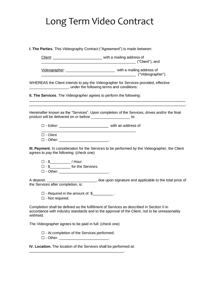 Long Term Video Contract Template