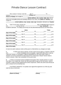 Private Dance Lesson Contract Template Private Dance Lesson Contract Template