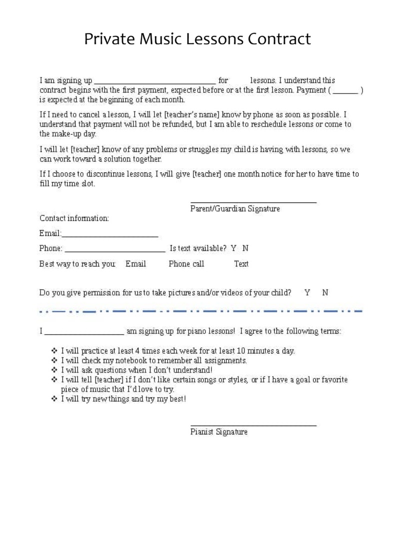 Private Music Lessons Contract Template