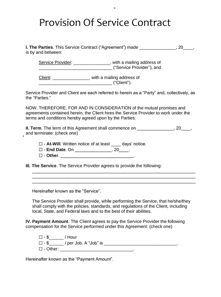 Provision Of Service Contract Template