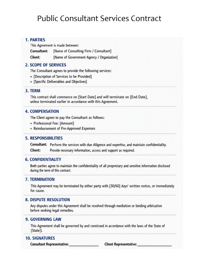 Public Consultant Services Contract Template