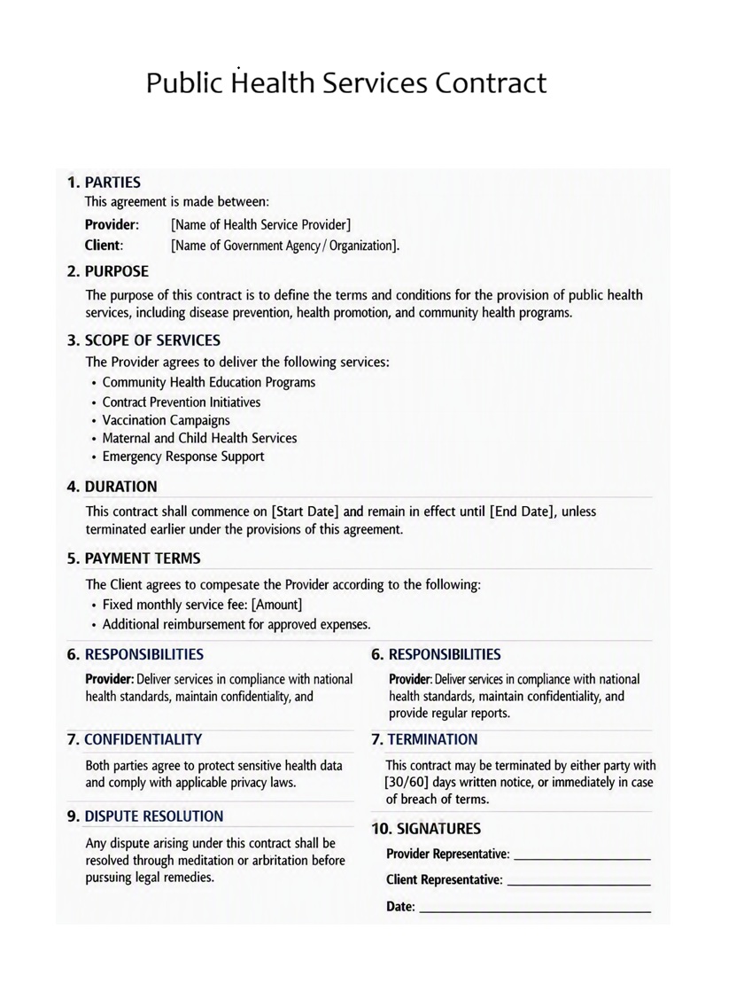Public Health Services Contract Template