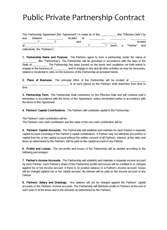 Public Private Partnership Contract Template